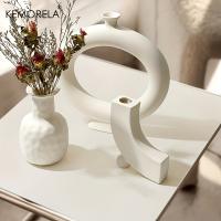 Vaso De Cerámica Nórdico Donut Hueco Para Flores Decoración De Sala De Estar Oficina Y Escritorio Regalo Accesorios Interiores - details 4