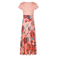 Vestido Largo De Maxi Con Cuello Redondo Y Manga Corta Elegante Vestido De Mujer Con Cintura Ajustada Y Estampado Splicing - details 7