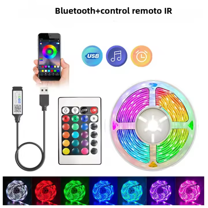 Tira De Luces LED RGB 5050 Controlable Por APP Con Remote 5V USB Para Decoración De Habitaciones Luz De Fondo Para TV Diode Flexible - 1