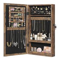 Espejo joyero de pared, organizador espacioso en marrón rústico o blanco, ahorro de espacio ideal para accesorios, con cerradura y 2 llaves, 37x10x67 cm - details 7