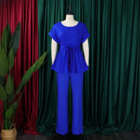 Conjunto De Pantalones Y Blusa Elegante Para Mujer Traje De Oficina Con Cinturón Alto Ajustado Ropa Trasera Larga Estilo Recto - details 8