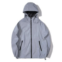 Chaqueta Reflectante Nocturna Para Hombres Con Capucha Y Cierre De Cremallera Impermeable Y Doble Tela Windbreaker Estilo Hip Hop Coreano - details 4