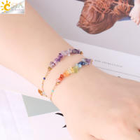 Pulsera De Cristal De 7 Chakras Para Mujer CSJA Con Cadena De Acero Inoxidable Y Pedrería Natural Amatista Pulsera De Moda J016 - details 0
