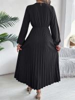 Vestido Largo De Mujer Elegante Con Tres V-Neck Y Cintura Ajustada Estilo Europeo Y Americano Para Otoño E Invierno - details 23