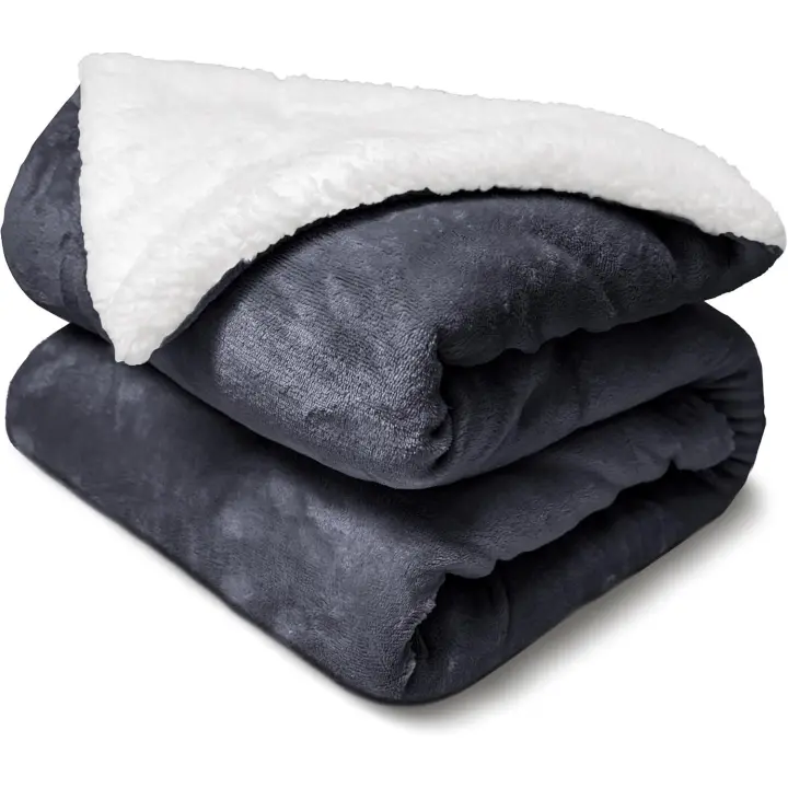 Manta Borrego 130x160cm/160x220cm/220x240cm, Manta Sofa Reversible de Franela y Sherpa, Manta Cama Gruesa, Manta Borreguito, Sobrecama, Manta Caliente, Suave, Transpirable para Invierno - 1