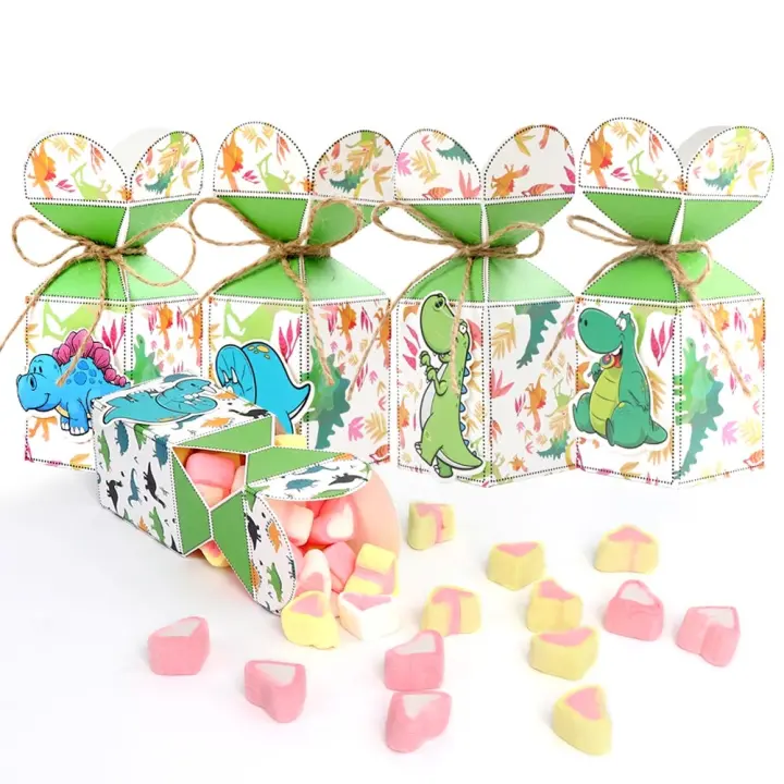LOTE DE 24 BOLSAS CARTÓN FIESTA DINOSAURIOS - Cajitas, cajas para Chuches, golos, golosinas, detalles comuniones, cumpleaños - 1