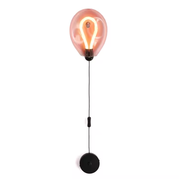 ALPINALUZ Aplique de pared LED pulido en forma de globo, vidrio arrugado, 8W de luz cálida y con interruptor integrado en el cable - 1