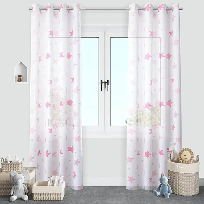TODOBIEN STORE - Cortinas Translúcida Infantiles Niño Dos Panel de 140x260cm- Cortina Visillo Juveniles Estampado de Estrellas para Habitación - 1