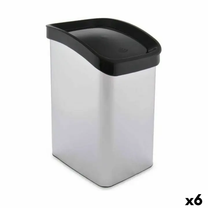 Papelera Berilo D085-1 Plateado Plástico 12 L Basculante (6 Unidades) - 1