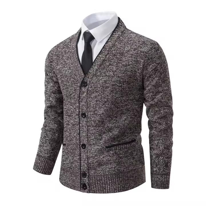 Chaqueta De Punto Para Hombre Estilo Casual Cuello En V Abrigo Grueso Para Otoño E Invierno Abotonado Sin Capucha - 1