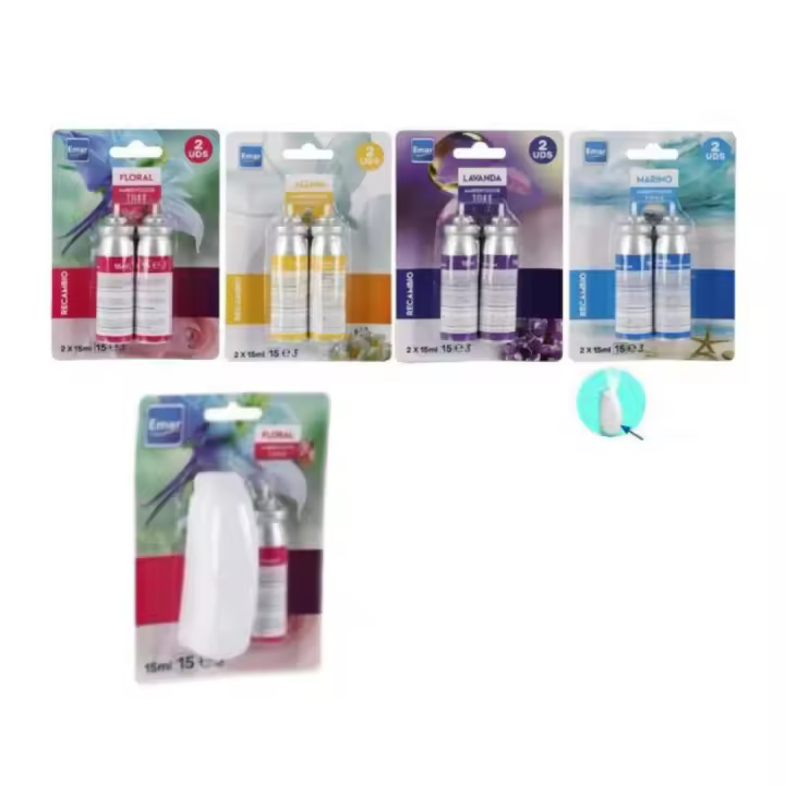 X-Pack de 9 Recambios de Ambientador con Soporte, Aromas surtidos: Lavanda, Jazmín, Marino y Floral, Ambientador para Hogar, Oficina 9x15ml - 1