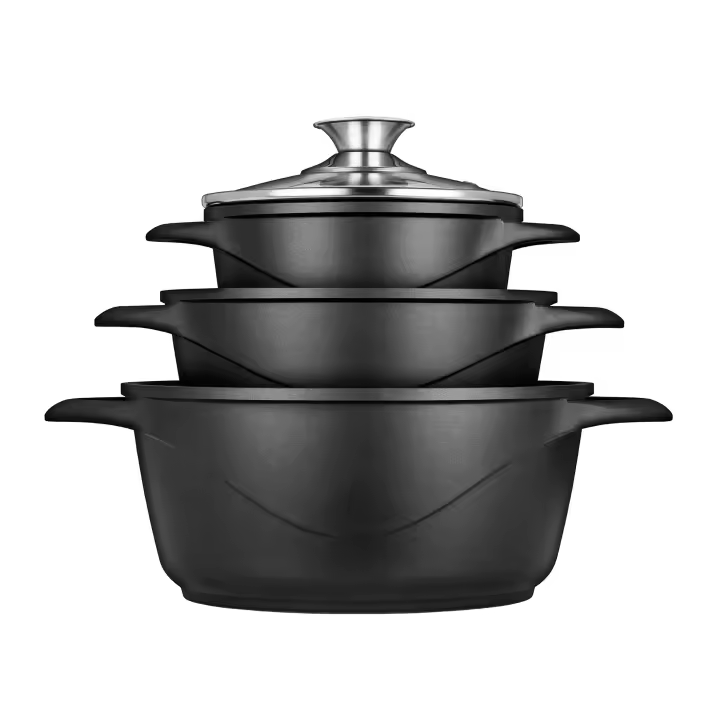 Smile MGK-18 Batería de Cocina Inducción 6 Piezas Aluminio Fundido, 3 Ollas, Tapas de Vidrio Templado, Libre PFOA, , Negro - 1