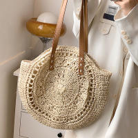 Bolso De Hombro Hecho a Mano Con Paja Vintage Bolso De Playa Redondo Bohemio Verano Casual Bolsa De Rattan Círculo Raffia Para Mujer - details 1