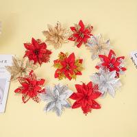 10pcs Decoración De Navidad De Polvo Dorado Flor Simulada Decoración De Árbol De Navidad Flores De Estilo Cabeza De Flor Material Plástico - details 0
