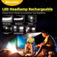 2PCS Lámpara Frontal LED Recargable 230° COB Brillante Para Cabeza Y Casco Rígido Para Adultos Luz De Bandeja USB C - details 2