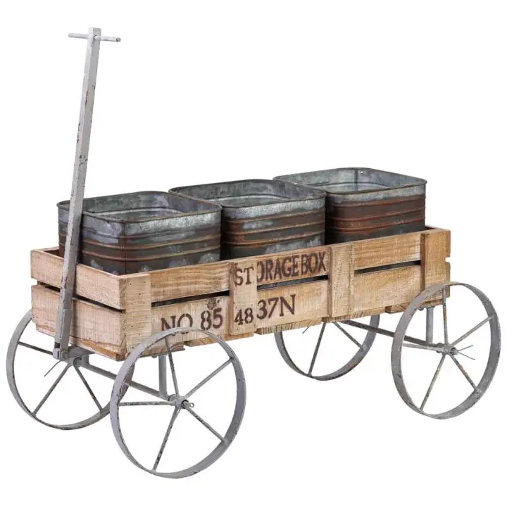 Carro expositor de madera y metal con 3 bandejas 72.39x28.58x49.53h cm - 1
