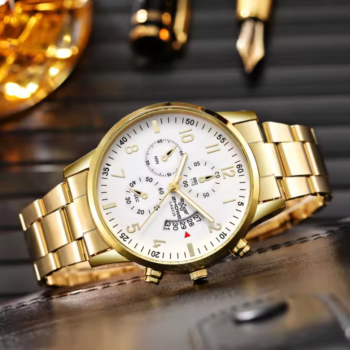 Reloj De Negocios Para Hombre Moda Correa De Acero Calendario Relogio Masculino Sin Caja Movimiento Cuarzo Marcadores Numerales Arábicos - 1