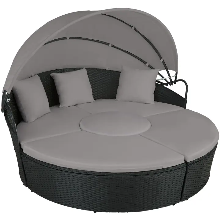 TECTAKE - Isla de ratán SANTORINI, Trenzado de poliratán de gran calidad y con protección UV, Estructura resistente y estable de acero, Combinable y versátil, con pinzas de unión - 1