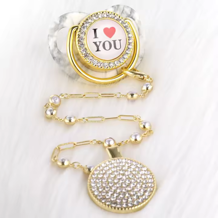 Chupete De Lujo Con Perlas Brillantes Para Bebé Oro Portador De Chupete Para Regalo De Baño Juguete Para Calmar La Boca De Los Bebés - 1