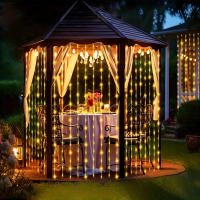 Curtain String Lights Solares Para Exterior Decoración De Jardín Puente De Boda Fiesta De Navidad Y San Valentín Luz Colgante Para Ventana De Palacio - details 1