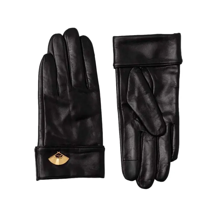 KARL LAGERFELD - Guantes de Piel con Logo K/Signature Fan Dorado - 1
