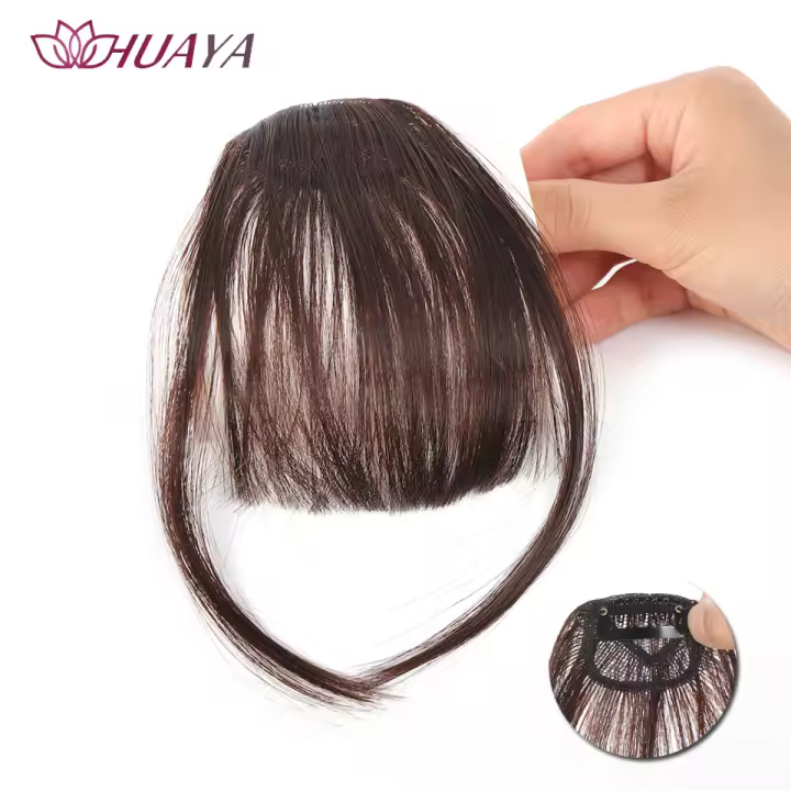 Extensiones De Pelo Sintético HUAYA Rizos Cortos Naturales Falsa Franja De Pelo Clip-In Para Mujeres Y Niñas Color Marrón Negro - 1