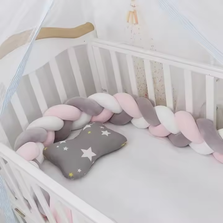 Protector De Cuna Para Bebé Con Nudo Y Trencita Almohadilla De Cojín Anticolisión Decoración De Habitación Infantil 1M/2M/3M/4M Tamaño Plush Material Algodón - 1