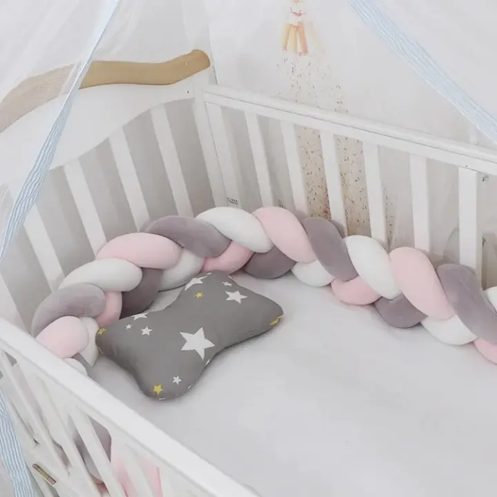 Protector De Cuna Para Bebé Con Nudo Y Trencita Almohadilla De Cojín Anticolisión Decoración De Habitación Infantil 1M/2M/3M/4M Tamaño Plush Material Algodón - 1