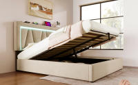 Cama tapizada Cama Doble LED con función de carga USB Type-C e iluminación LED, Cama con Almacén Somier de Lino Cama Juvenil 140x200 con somier (sin colchón). - details 4