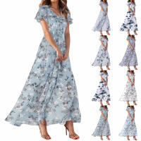 Vestido Largo Elegante Con Cuello En V Para Mujer Traje De Boda De Noche Fiesta Vestido De Fiesta Manga Corta Adecuado Para Primavera Verano Otoño - details 0