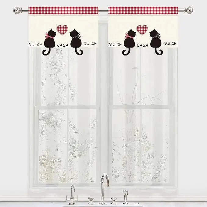 Cortina para Cocina Translucida  60x150cm,60x 240cm,100x150cm,150x150cm - Visillo para Ventana un Panel - Cortina Media Altura 100% Poliéster de Gasa Fina, Decoración de Cocina - 1
