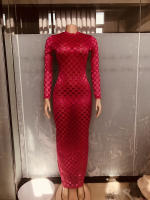 Vestido Elegante De Mujer Con Mangas Largas Y Cuello Redondo Estampado En Cuadros Ajustado Hasta La Cintura De Fiesta Vintage Vestido Largo Para Club Y Fiestas - details 28