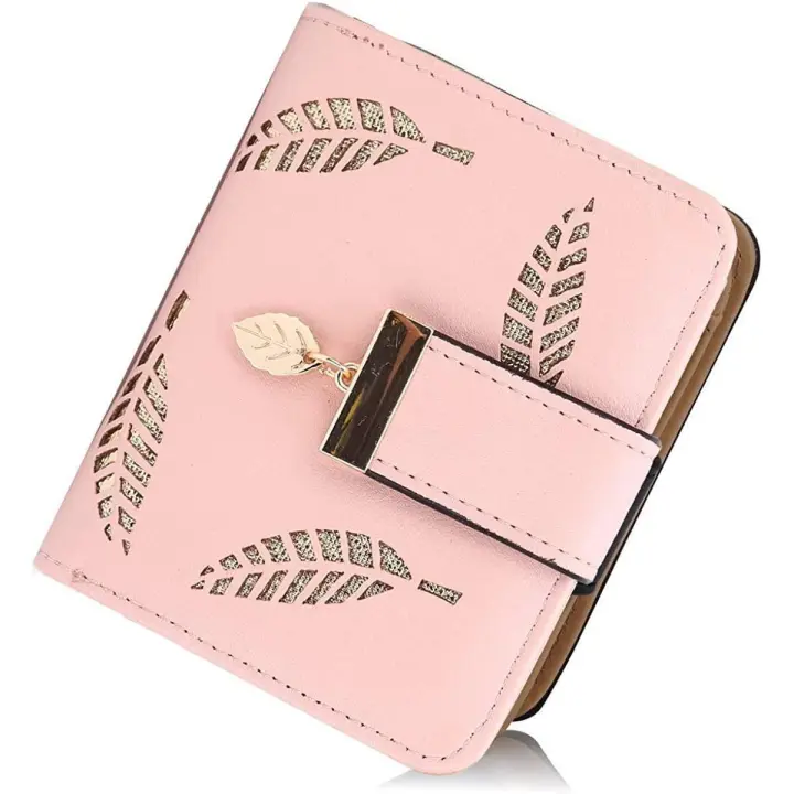 Monedero para Mujer, Pequeño Monedero de cuero plegable para Mujer, Bolso de mano con tarjetero para efectivo, Identificación y Crédito, Diseño de Hojas huecas, monederos veganos para Mujer, monederos, Bolsas para dinero - 1