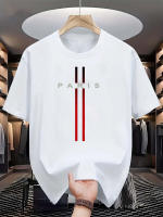 Camiseta De Algodón Puro 100% Para Hombre Estilo Casual Verano Cómoda Cuello Redondo Impreso Con Letras De París Manga Corta Top Transpirable - details 2