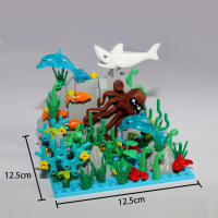 MOC Bloques De Construcción Submarina Mundo Creativo Y Lindo Con Animales Marinos Como Tiburón Y Delfín Juguetes Para Niños Set De Bloques Ciudades Para Regalo - details 1