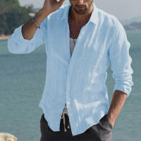 Camisa De Verano Para Hombre Algodón Y Lino Con Solapa Ajustada De Manga Larga Abierta Estilo Casual Talla Grande - details 3