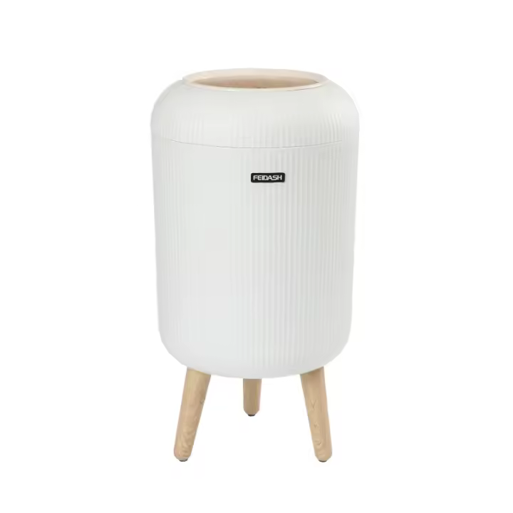 Cesta De Almacenamiento Redonda De Plástico Para Cocina Y Baño Con Tapa De Madera Granulo Contenedor Ecológico Para Basura - 1