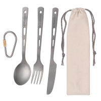 TOMSHOO Set De Cubiertos De Titanio 3PCS Con Abrazadera Y Saco De Lona Para Camping Al Aire Libre Incluye Cuchara Cuchillo Y Cuchara - details 0