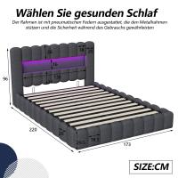 Cama canapé 140x200/160x200 cm con LED en cabecero, cama tapizada en lino gris con almacenamiento y somier de láminas, cama doble moderna sin colchón - details 1