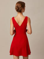 Vestido Mini Elegante Sin Mangas Con Cuello En Bote Y Espalda Descubierta Para Mujer Vestimenta Preppy Estilo Elegante Para Fiestas Y Banquetes - details 1