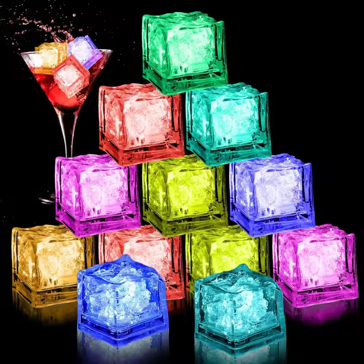 12pc Cubos De Hielo LED Impermeables Luz Aluminante Reutilizable Sensor De Líquido Cubos De Luz Para Bebidas Barra - 1