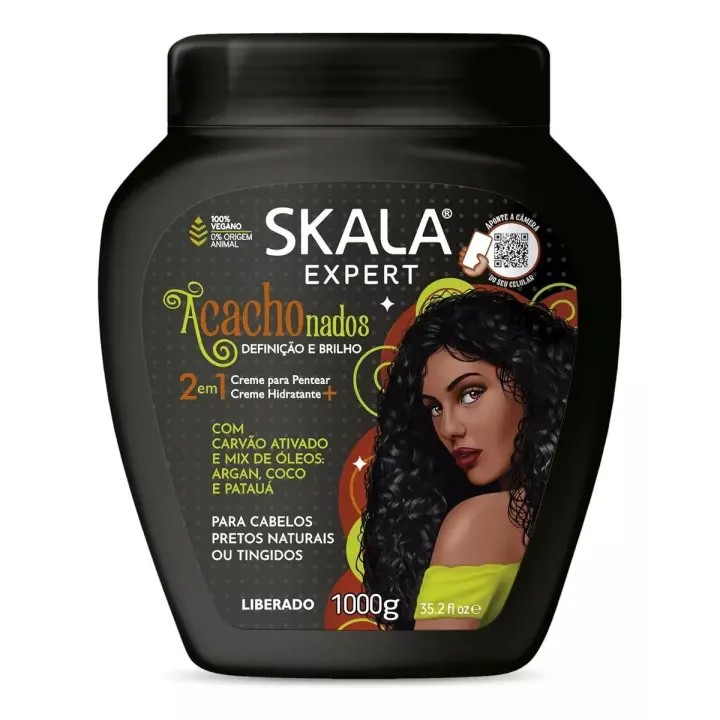 Mascarilla Skala Acachonados, Tratamiento Acondicionador y Crema para Peinar, leave in, Cuidado Capilar de Calidad Duradera para un Pelo Saludable, Crema definidora y abrillantadora, Mascarilla de carbón activado, Aceite de Argán, Manteca de Patauá. 1000g - 1