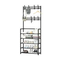 Zapatero de 5 pisos con colgadores 2 en 1, estantería fácil instalación estructura metal medidas 173 x 60 x 26 cm color blanco y negro mueble de recibidor - details 3