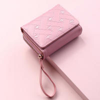 Cartera De Mujer Tri Fold Bolsa De Tarjetas PU Con Múltiples Bolsillos Estilo Coreano Minimalista Bordado De Amor Casual - details 4