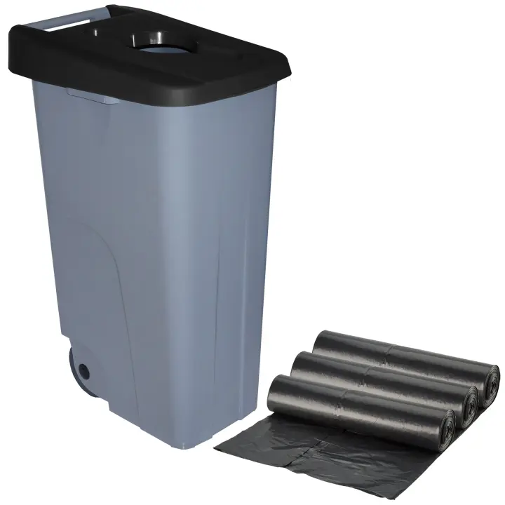 Prosperplast Contenedor Reciclaje 110L Cerrado con Tapa + Bolsas Basura - 1