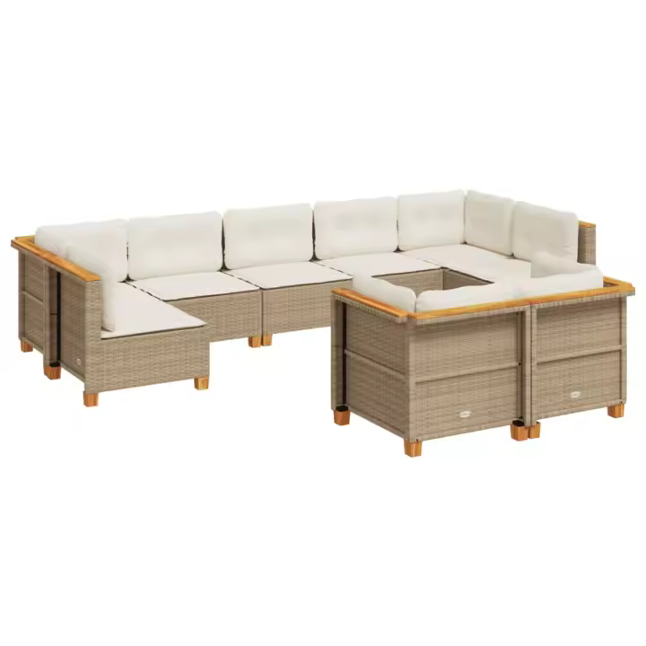 vidaXL Set de sofás de jardín con cojines 9 pzas ratán sintético beige - 1