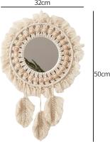 Espejo de pared de macrame, espejo de pared redondo con flecos, tapiz tejido Boho decoración Vintage arte de la pared, espejo antiguo para decoración de paredes - details 0