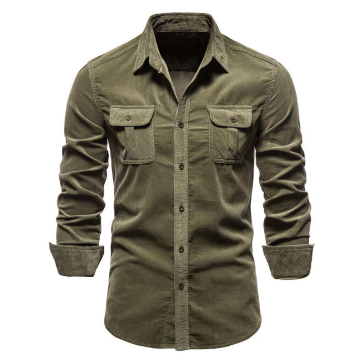 Camisa básica de pana japonesa de algodón de otoño para hombre, camisa informal ajustada, nueva chaqueta de manga larga para hombre