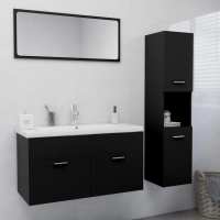 vidaXL Juego de muebles de baño madera de ingeniería en color Negro/Blanco/Roble Sonoma y más | almacenamiento funcional diseño moderno para baño dormitorio sala - details 0