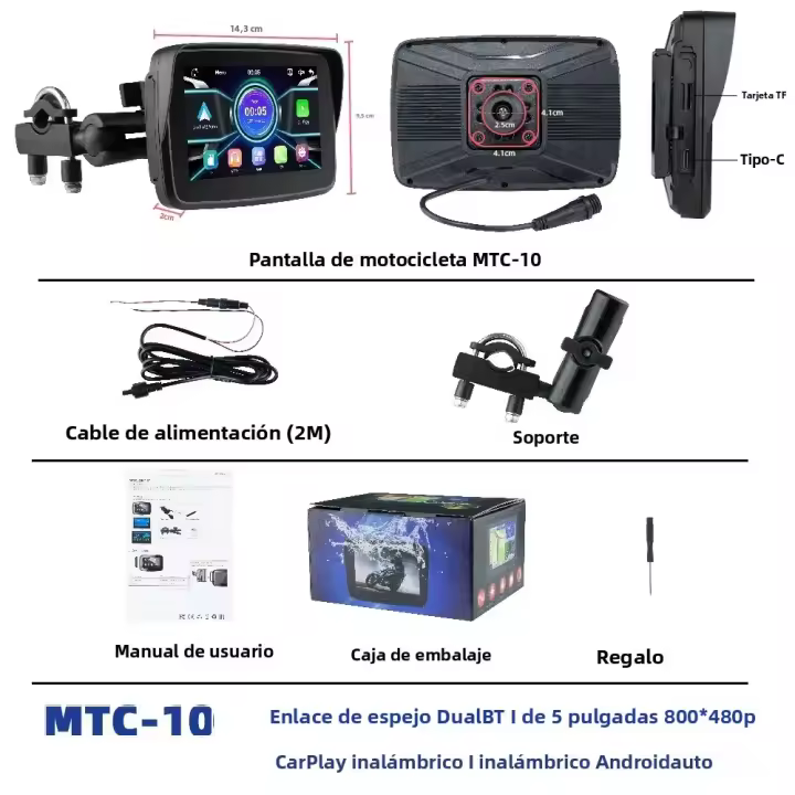 EKIY Pantalla De Navegación Portátil Para Moto 5 Pulgadas Con Android Auto Y Carplay Sin Cable Monitor Impermeable Para Moto Car Play - 1